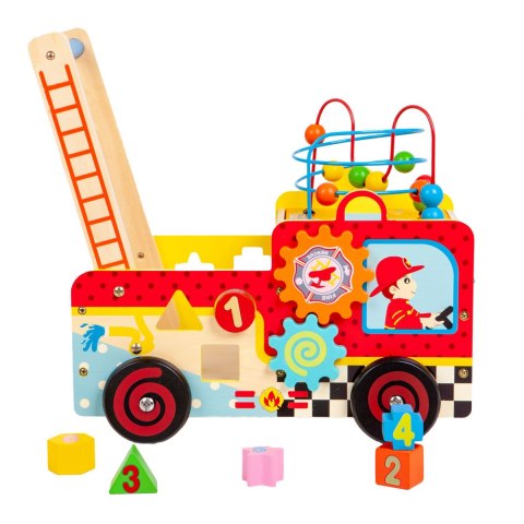Drewniany pchacz edukacyjny straż pożarna + klocki Ecotoys Drewniany pchacz edukacyjny straż pożarna + klocki Ecotoys