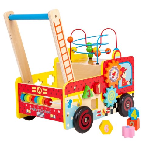Drewniany pchacz edukacyjny straż pożarna + klocki Ecotoys Drewniany pchacz edukacyjny straż pożarna + klocki Ecotoys