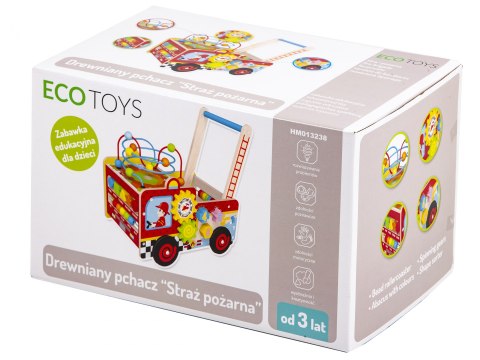 Drewniany pchacz edukacyjny straż pożarna + klocki Ecotoys Drewniany pchacz edukacyjny straż pożarna + klocki Ecotoys