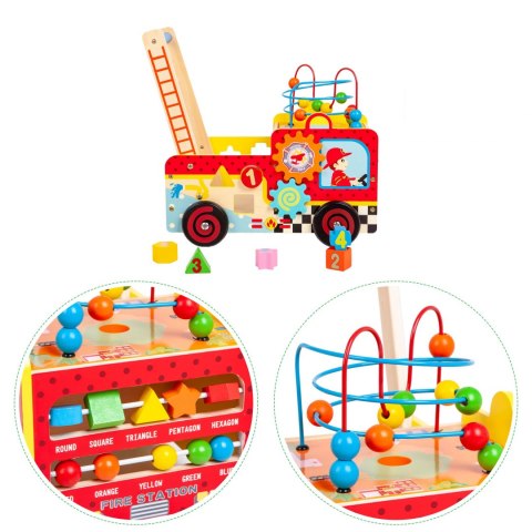 Drewniany pchacz edukacyjny straż pożarna + klocki Ecotoys Drewniany pchacz edukacyjny straż pożarna + klocki Ecotoys