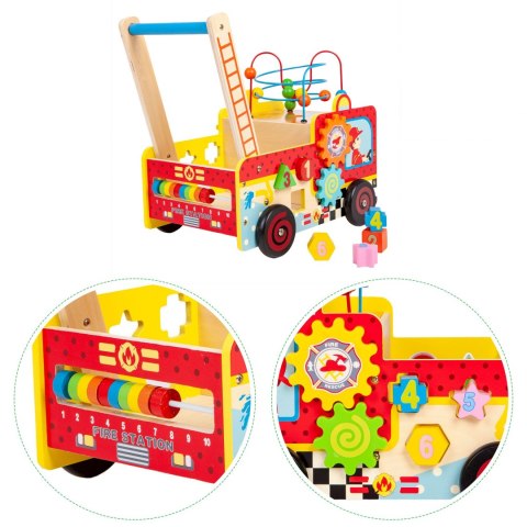 Drewniany pchacz edukacyjny straż pożarna + klocki Ecotoys Drewniany pchacz edukacyjny straż pożarna + klocki Ecotoys