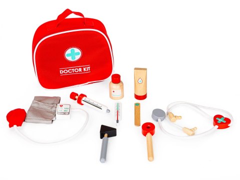 Drewniany zestaw lekarski torba + 9 el. ECOTOYS Drewniany zestaw lekarski torba + 9 el. ECOTOYS