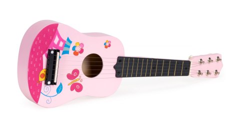 Gitara dla dzieci drewniana metalowe struny kostka- różowa Gitara dla dzieci drewniana metalowe struny kostka- różowa
