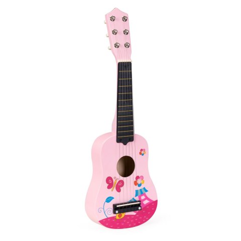 Gitara dla dzieci drewniana metalowe struny kostka- różowa Gitara dla dzieci drewniana metalowe struny kostka- różowa
