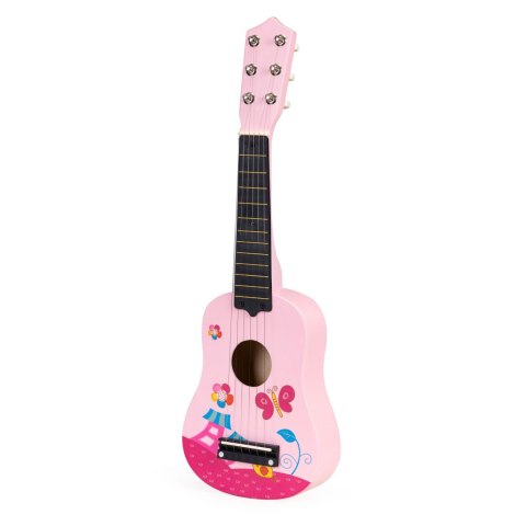 Gitara dla dzieci drewniana metalowe struny kostka- różowa Gitara dla dzieci drewniana metalowe struny kostka- różowa