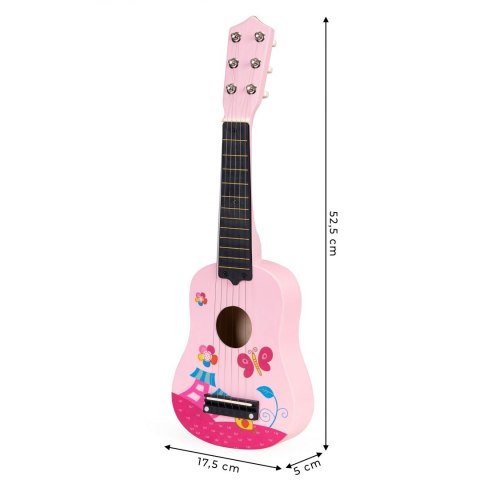 Gitara dla dzieci drewniana metalowe struny kostka- różowa Gitara dla dzieci drewniana metalowe struny kostka- różowa