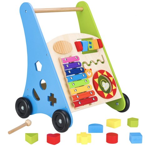 Drewniany pchacz edukacyjny wózek cymbałki klocki Drewniany pchacz edukacyjny wózek cymbałki klocki