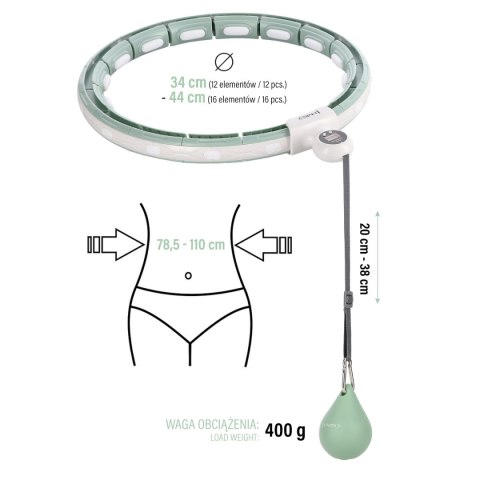 HHM15 HULA HOP GREEN Z MAGNESEM I OBCIĄŻNIKIEM + LICZNIK HMS