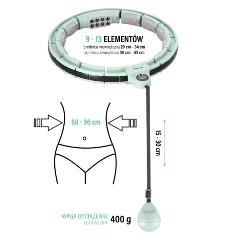 ZESTAW HULA HOP MAGNETYCZNY GREEN HHM13 Z LICZNIKIEM HMS + PAS WYSZCZUPLAJĄCY BR163 RED