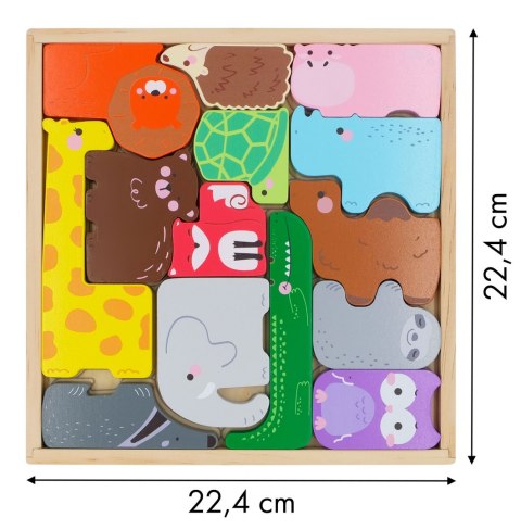 Drewniane zwierzęta figurki safari w skrzynce 14 el Drewniane zwierzęta figurki safari w skrzynce 14 el