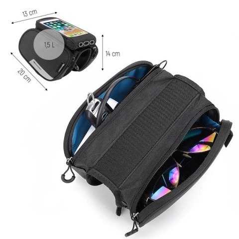 Wozinsky torba rowerowa na ramę + odczepiany pokrowiec na telefon do 6,5" 1,5l czarna (WBB7BK) Wozinsky torba rowerowa na ramę + odczepiany pokrowiec na telefon do 6,5" 1,5l czarna (WBB7BK)