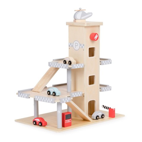 DUŻY DREWNIANY TOR GARAŻ PARKING Z WINDĄ + AUTKA ECOTOYS