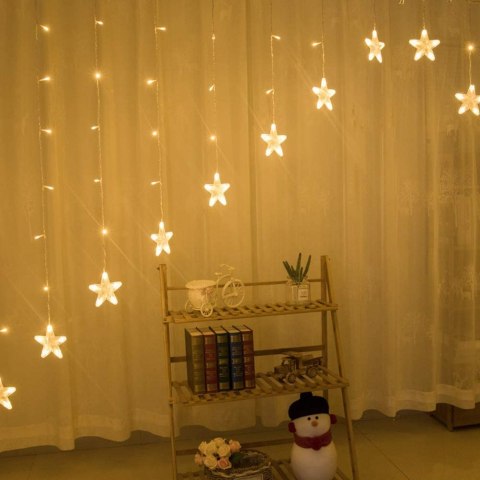 Lampki gwiazdki światełka świąteczne wiszące kurtyna 4m 136 LED Lampki gwiazdki światełka świąteczne wiszące kurtyna 4m 136 LED