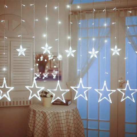 Lampki gwiazdki światełka świąteczne wiszące sople kurtyna 4m 138 LED Lampki gwiazdki światełka świąteczne wiszące sople kurtyna 4m 138 LED