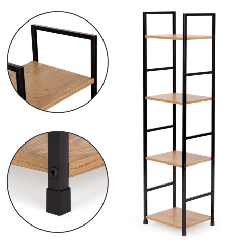 REGAŁ DREWNIANY NOWOCZESNY METALOWA RAMA LOFT 4 PÓŁKI