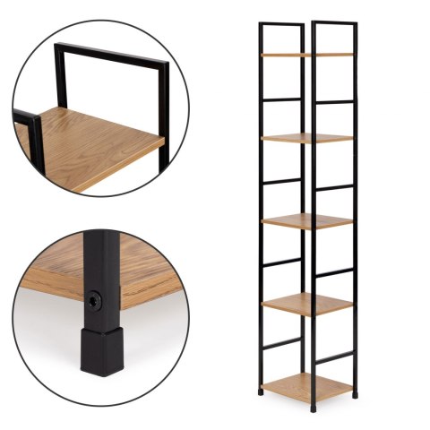 REGAŁ DREWNIANY NOWOCZESNY METALOWA RAMA LOFT 5 PÓŁEK