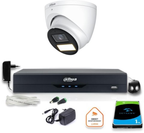 Zestaw monitoringu 4w1 Dahua Kamera zewnętrzna FullHD z dyskiem 1TB Zestaw monitoringu 4w1 Dahua Kamera zewnętrzna FullHD z dyskiem 1TB