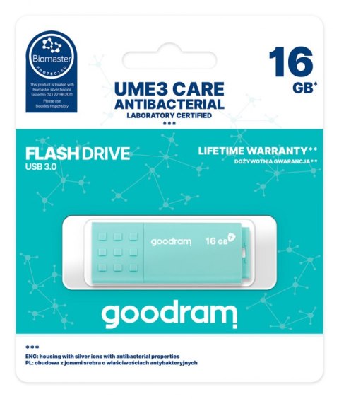 Pendrive GOODRAM USB 3.0 UME3 Care 16 GB (16 GB /USB 3.0 /Miętowy ) Pendrive GOODRAM USB 3.0 UME3 Care 16 GB (16 GB /USB 3.0 /Miętowy )