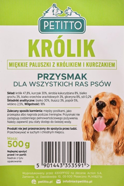 PETITTO Miękkie Paluszki z Królika -przysmak dla psa - 500g PETITTO Miękkie Paluszki z Królika -przysmak dla psa - 500g