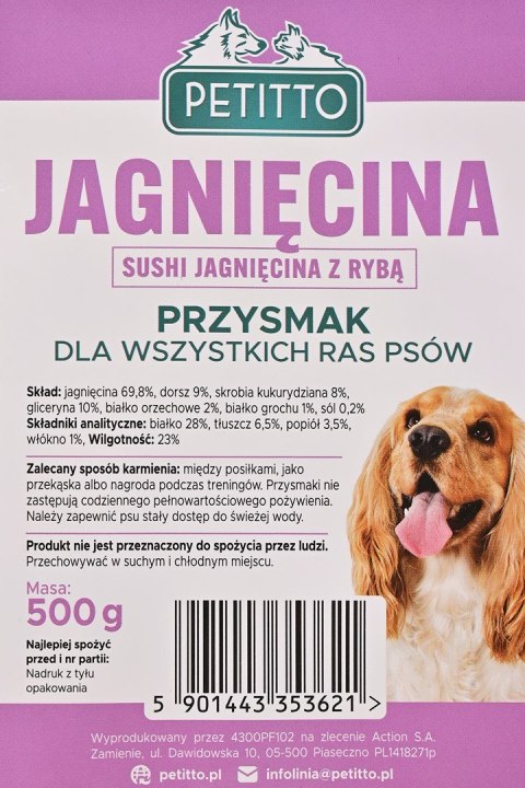 PETITTO - Sushi Jagnięcina z Rybą - przysmak dla psa - 500g PETITTO - Sushi Jagnięcina z Rybą - przysmak dla psa - 500g