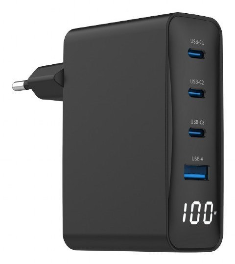 GEMBIRD 4-PORTOWA SZYBKA ŁADOWARKA SIECIOWA GAN (PD) USB (3X USB-A + 1X USB TYP-C) 100W, CZARNA GEMBIRD 4-PORTOWA SZYBKA ŁADOWARKA SIECIOWA GAN (PD) USB (3X USB-A + 1X USB TYP-C) 100W, CZARNA