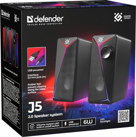 GŁOŚNIKI DEFENDER J5 2.0 6W LED USB CZARNE