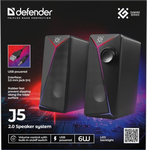 GŁOŚNIKI DEFENDER J5 2.0 6W LED USB CZARNE
