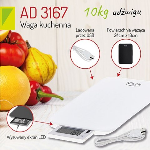Waga kuchenna - 10kg - ładowana przez USB - wodoodporna IPX5