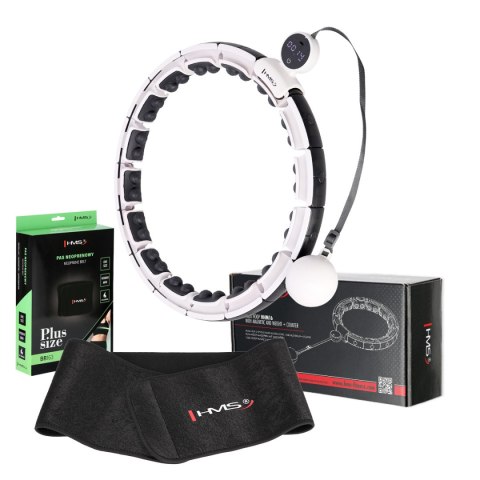 ZESTAW HULA HOP MAGNETYCZNY WHITE HHM16 Z LICZNIKIEM HMS + PAS BR163 BLACK PLUS SIZE ZESTAW HULA HOP MAGNETYCZNY WHITE HHM16 Z LICZNIKIEM HMS + PAS BR163 BLACK PLUS SIZE