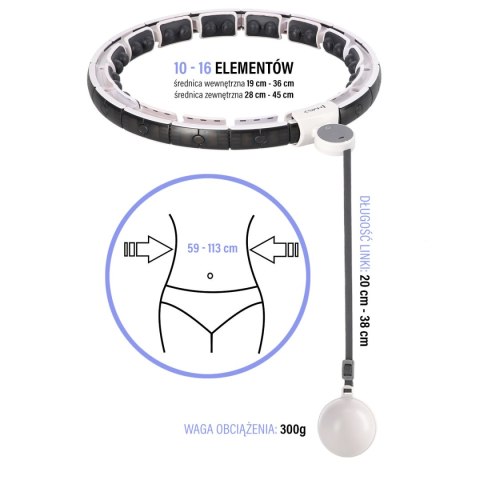 ZESTAW HULA HOP MAGNETYCZNY WHITE HHM16 Z LICZNIKIEM HMS + PAS BR163 BLACK PLUS SIZE ZESTAW HULA HOP MAGNETYCZNY WHITE HHM16 Z LICZNIKIEM HMS + PAS BR163 BLACK PLUS SIZE