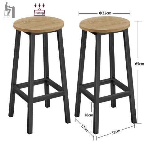 Stołek barowy okrągły 2 sztuki 65 cm hoker kuchenny wysokie krzesło z podnóżkiem Stołek barowy okrągły 2 sztuki 65 cm hoker kuchenny wysokie krzesło z podnóżkiem