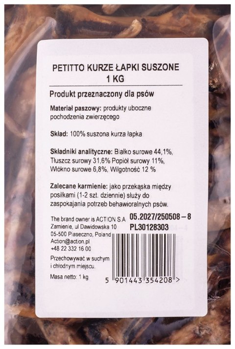 PETITTO Kurze łapki suszone przysmak dla psa 1kg PETITTO Kurze łapki suszone przysmak dla psa 1kg