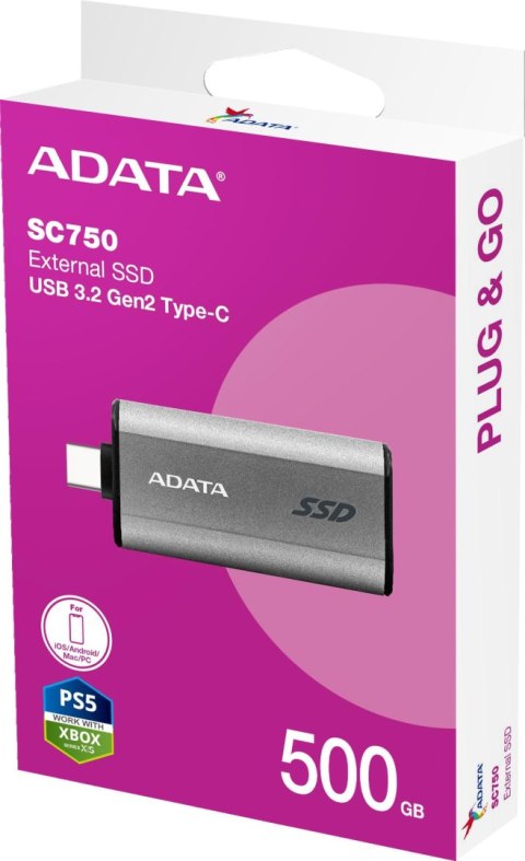 Adata Zewnętrzny dysk SSD SC750 500G USB3.2C 1050/1000 MB/s Adata Zewnętrzny dysk SSD SC750 500G USB3.2C 1050/1000 MB/s