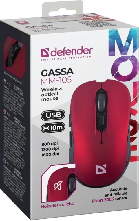 MYSZ DEFENDER GASSA MM-105 RF SILENT CZERWONA MYSZ DEFENDER GASSA MM-105 RF SILENT CZERWONA