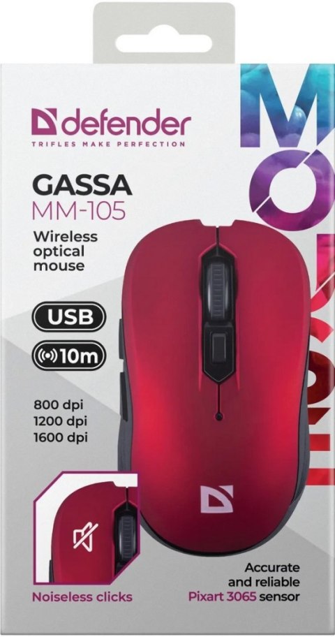 MYSZ DEFENDER GASSA MM-105 RF SILENT CZERWONA MYSZ DEFENDER GASSA MM-105 RF SILENT CZERWONA
