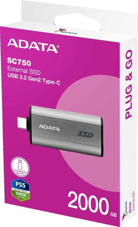 Adata Zewnętrzny dysk SSD SC750 2000G USB3.2C 1050/1000 MB/s Adata Zewnętrzny dysk SSD SC750 2000G USB3.2C 1050/1000 MB/s