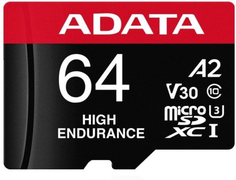 Adata Karta microSD High Endurance 64GB UHS1 U3 V30 A2 100/80MB/s + Adapter Adata Karta microSD High Endurance 64GB UHS1 U3 V30 A2 100/80MB/s + Adapter