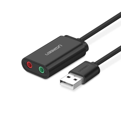 Ugreen zewnętrzna karta dźwiękowa adapter USB -3,5 mm mini jack 15cm (czarny) Ugreen zewnętrzna karta dźwiękowa adapter USB -3,5 mm mini jack 15cm (czarny)