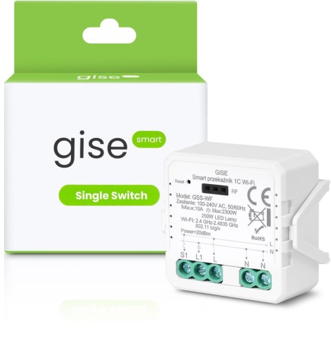 GISE Smart Pojedynczy moduł przekaźnikowy WiFi | Tuya | GSS-WF GISE Smart Pojedynczy moduł przekaźnikowy WiFi | Tuya | GSS-WF