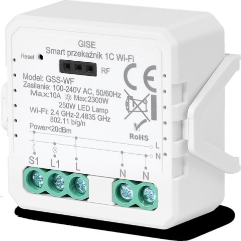 GISE Smart Pojedynczy moduł przekaźnikowy WiFi | Tuya | GSS-WF GISE Smart Pojedynczy moduł przekaźnikowy WiFi | Tuya | GSS-WF