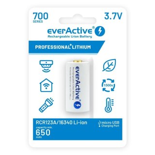 Akumulator 16340 everActive 3,7V Li-ion 700mAh micro USB z zabezpieczeniem blister