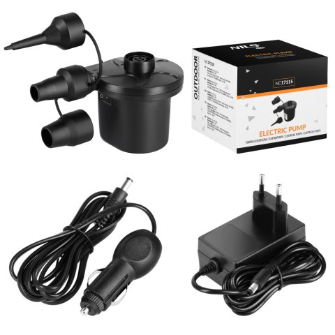 NC17115 POMPKA ELEKTRYCZNA 230-12V + PRZEJŚCIÓWKI NILS CAMP NC17115 POMPKA ELEKTRYCZNA 230-12V + PRZEJŚCIÓWKI NILS CAMP