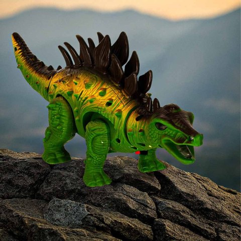 Dinozaur Stegozaur chodzi świeci ryczy