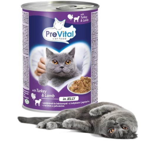 PREVITAL - Z jagnięciną i indykiem w galaretce - Pełnoporcjowa karma dla dorosłych kotów - 0.415g