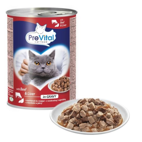 PREVITAL - Z wołowiną i wątróbką w sosie - Pełnoporcjowa karma dla dorosłych kotów - 0.415g