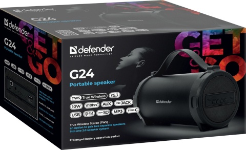 GŁOŚNIK PRZENOŚNY DEFENDER G24 BLUETOOTH/FM/TF/USB 10W CZARNY AKUMULATOROWY