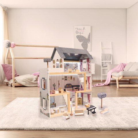 Domek dla lalek drewniany MDF + mebelki 78cm czarny LED