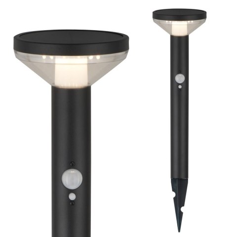 Lampa solarna LED z czujnikiem Maclean MCE465 B, czarna, IP44, 3 tryby świecenia, bateria Li-ion 18650 3,7V 1200 mAh, wbijana Lampa solarna LED z czujnikiem Maclean MCE465 B, czarna, IP44, 3 tryby świecenia, bateria Li-ion 18650 3,7V 1200 mAh, wbijana