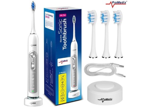 Szczoteczka soniczna do zębów Promedix PR-750W kolor biały, etui podróżne, 5 trybów, timer, 3 poziomy mocy, 3 końcówki Szczoteczka soniczna do zębów Promedix PR-750W kolor biały, etui podróżne, 5 trybów, timer, 3 poziomy mocy, 3 końcówki