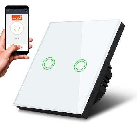 Włącznik dotykowy światła Maclean MCE714W podwójny, SMART, Tuya APP, szklany, biały z okrągłym podśw. przycisku, 86x86mm Włącznik dotykowy światła Maclean MCE714W podwójny, SMART, Tuya APP, szklany, biały z okrągłym podśw. przycisku, 86x86mm